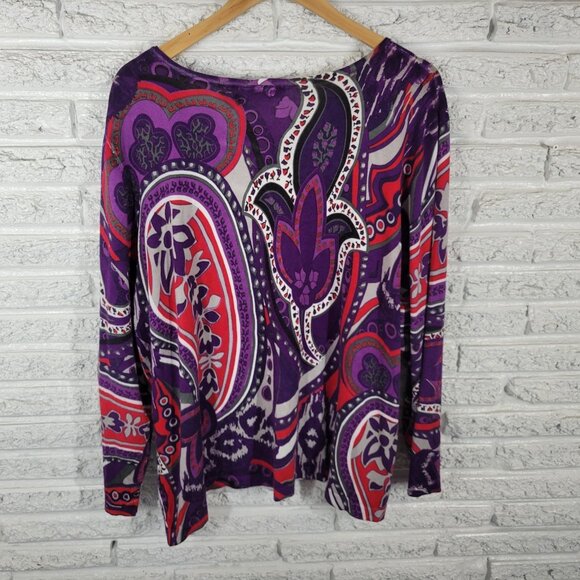 Liz Me Womens Top 3X Plus Long Sleeve Knit Purple Red Rhinestones GEO198E - Picture 5 of 8